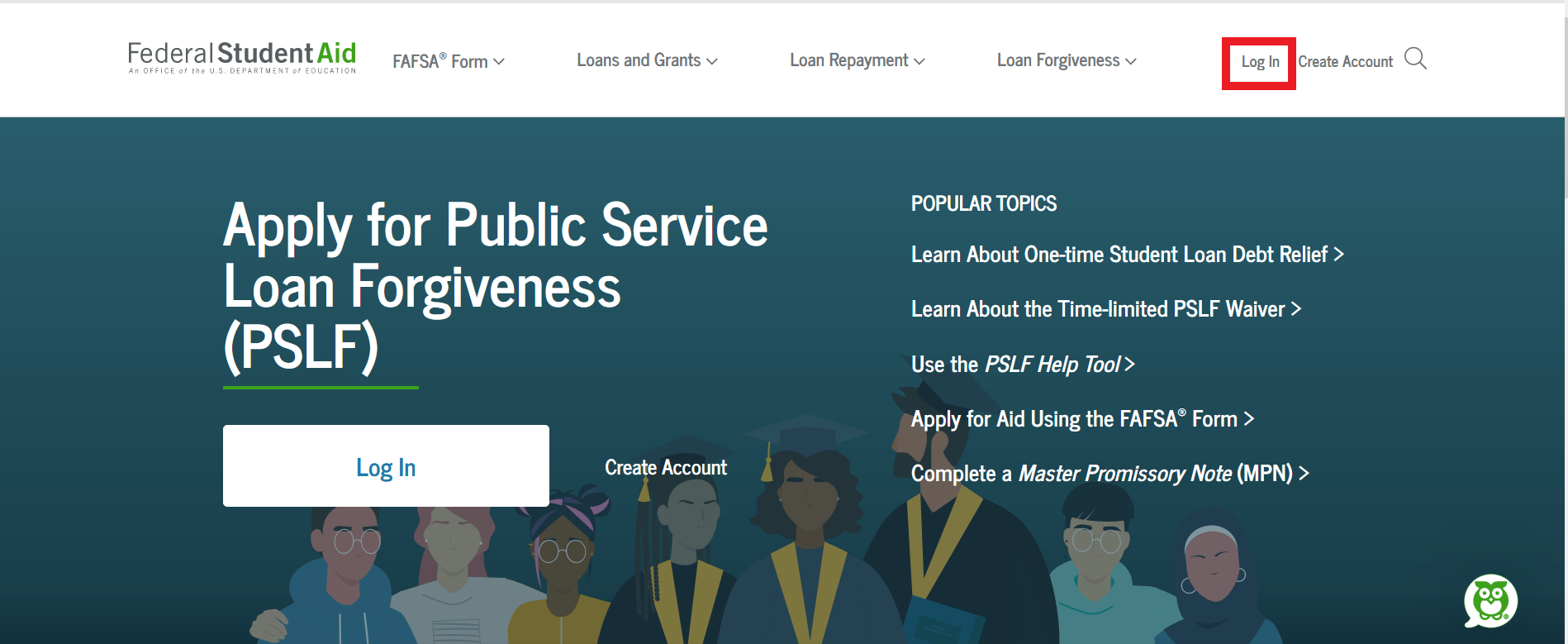 studentloans.gov homepage