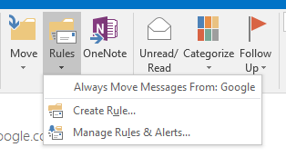 screenshot showing rules button in outlook 365