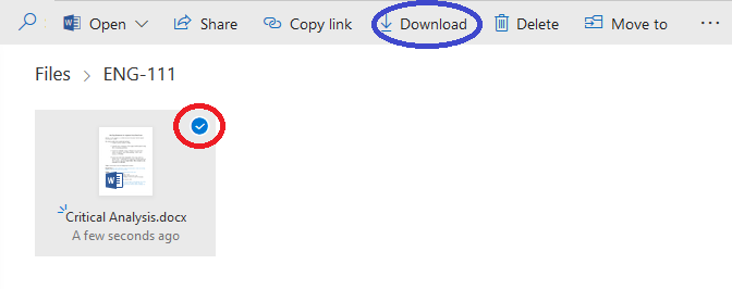 OneDrive menu bar with a bubble indicating the download icon and radial button.