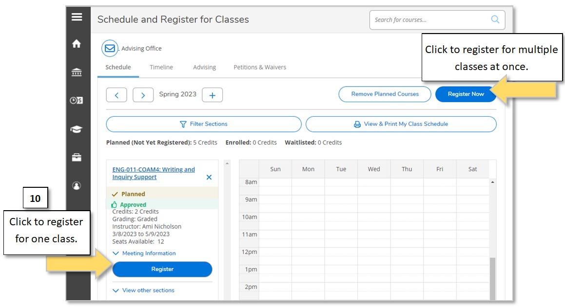 Screenshot of Self-Service "Schedule and Register for Classes" screen