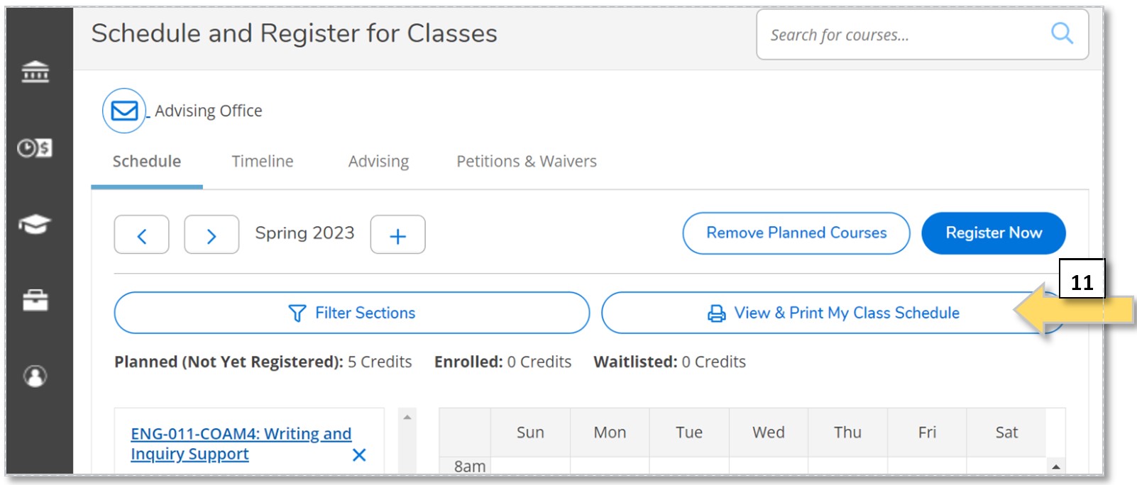 Screenshot of Self-Service "Schedule and Register for Classes" screen
