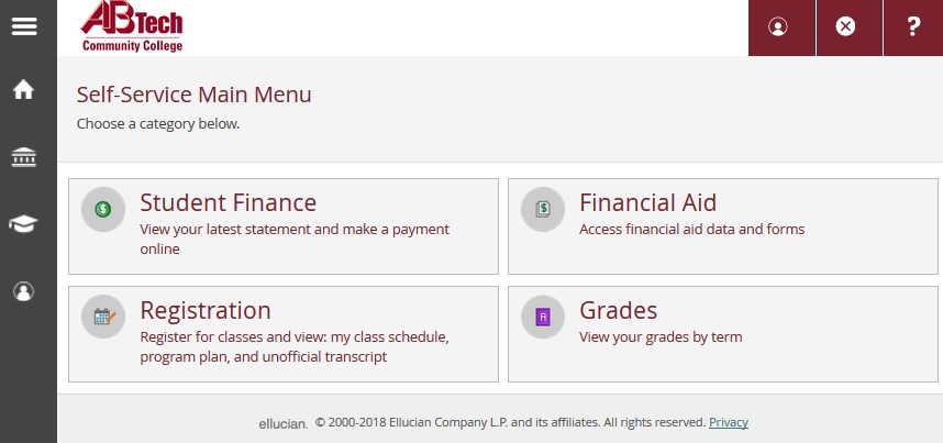 Self-Service Main Menu