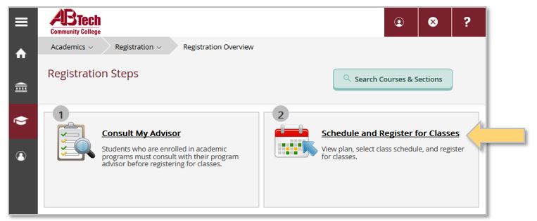 Schedule and Register for Classes link location