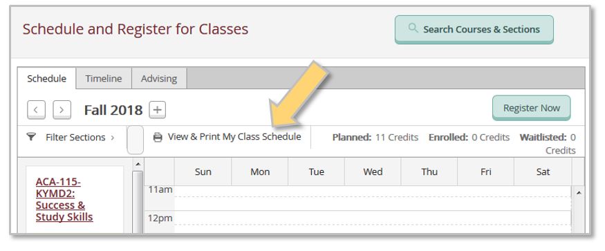 Self-Service View and Print Class Schedule