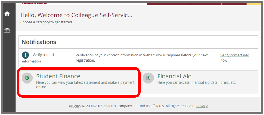 Student Finance tile in Self-Service