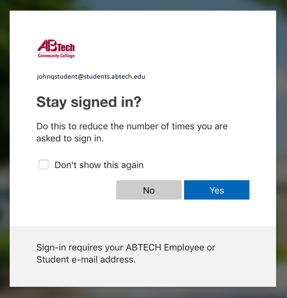 Stay signed in screen