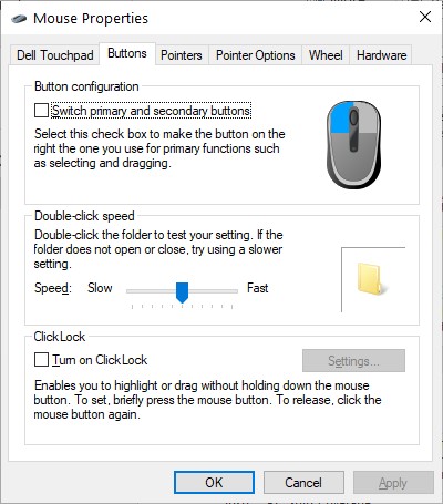 The Buttons Tab in the Mouse Properties dialog box