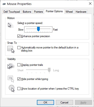 The Pointers Options Tab in the Mouse Properties dialog box