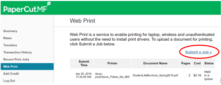 Web print submit a job example