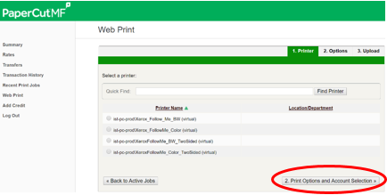 Print Options and Account Selection Example