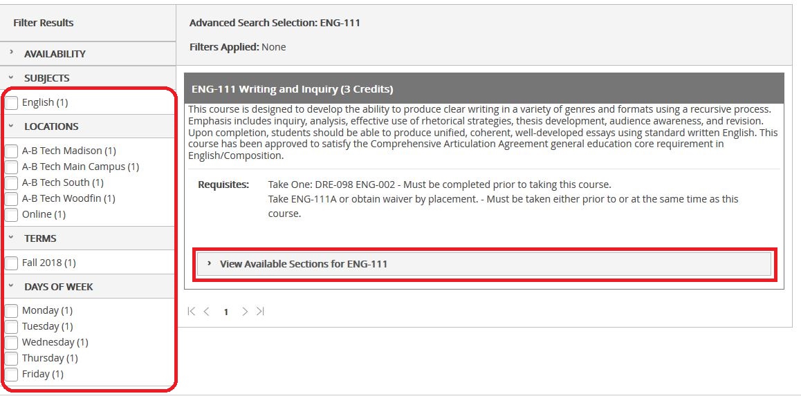 View Available Sections for a Course