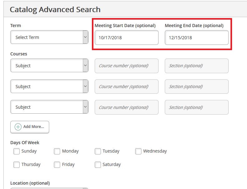 Meeting Start and End Dates