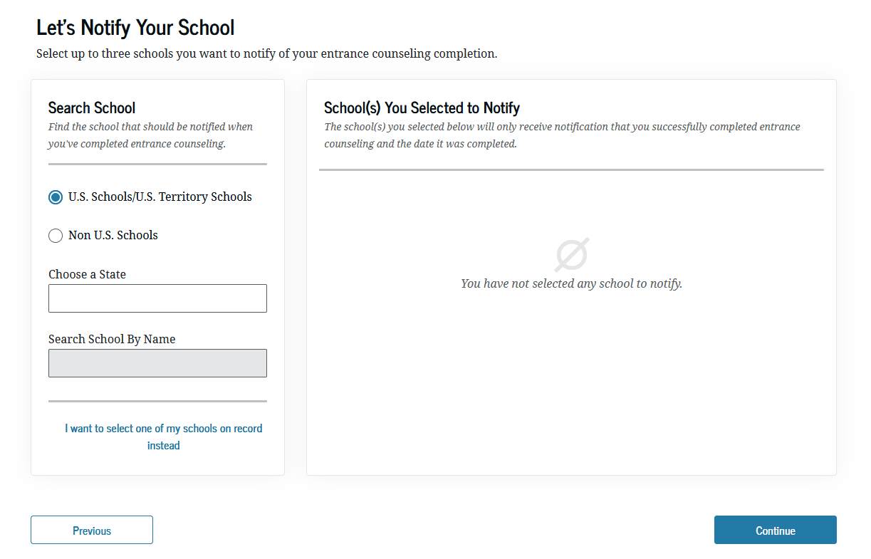 drop-down menu to select a school