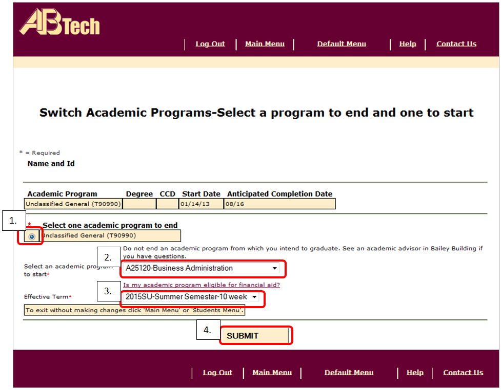 Select a program to end and one to start web form