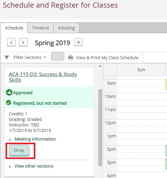 Screenshot of Self Service Schedule