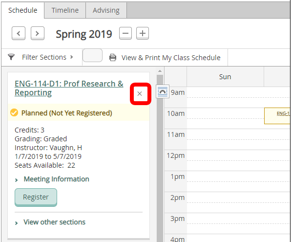 Screenshot of Self Service Schedule