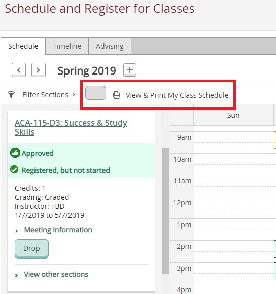 Screenshot of Self Service Schedule