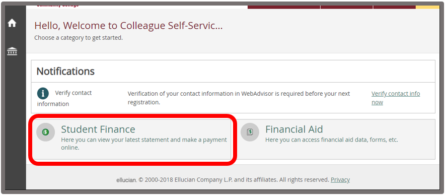 student finance tile in self service