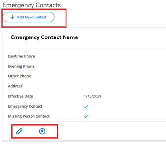 Picture of "Add New Contact" field in Self-Service Emergency Contacts