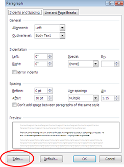 Paragraph dialog box
