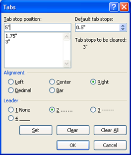 Tabs dialog box