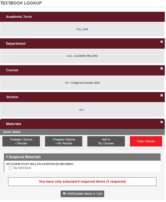 Bookstore Textbook Lookup