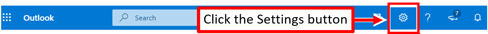 Figure 1. . The Outlook Application Toolbar, showing the location of the Settings button