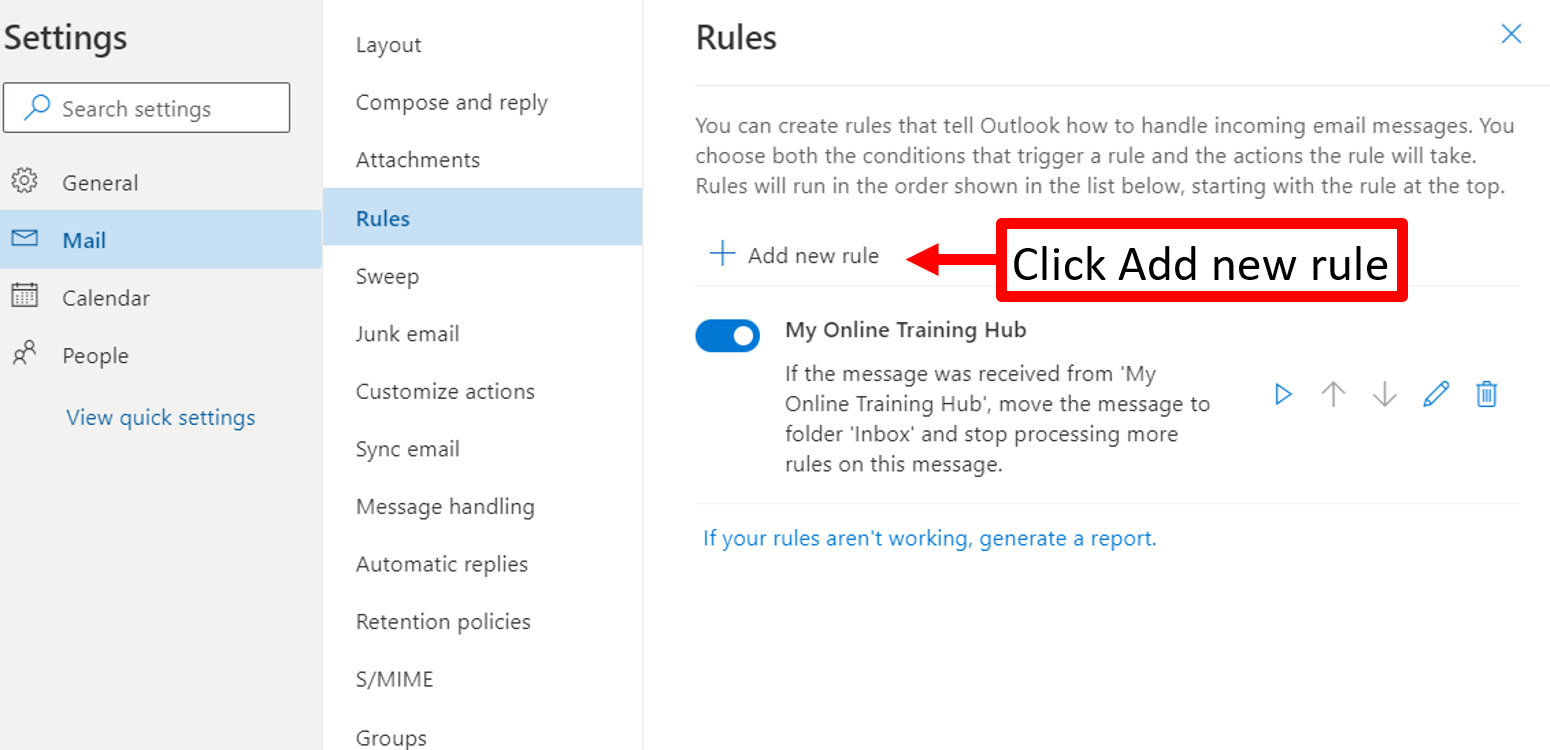 Figure 4. The Rules Add new rule screen