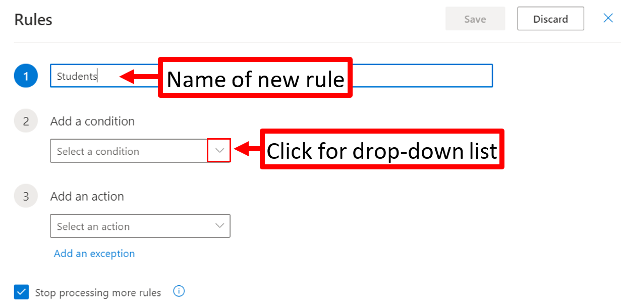 Figure 6. The Rules screen, Add a condition
