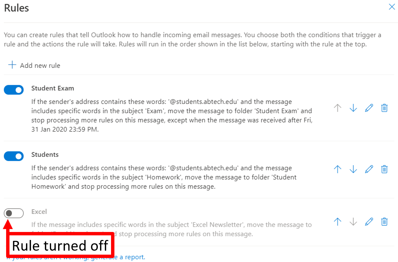 Figure 14. The Rules screen, List of existing rules